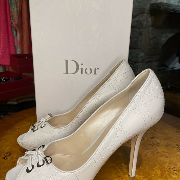 Dior white leather cannage lace up peep toe - Picture 5 of 6